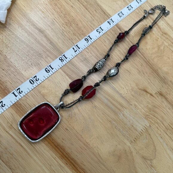 Chicos Double-Strand Red Pendant Necklace With Black & Silver Accents - Picture 2 of 9